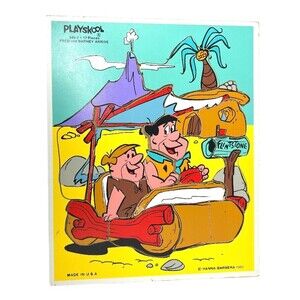 Vintage 1980 Flintstone Puzzle Fred Barney Playskool Hanna Barbera Kids 340-2